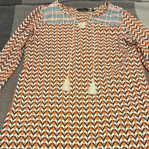 C. Wonder Orange and Blue Long Sleeve Dress